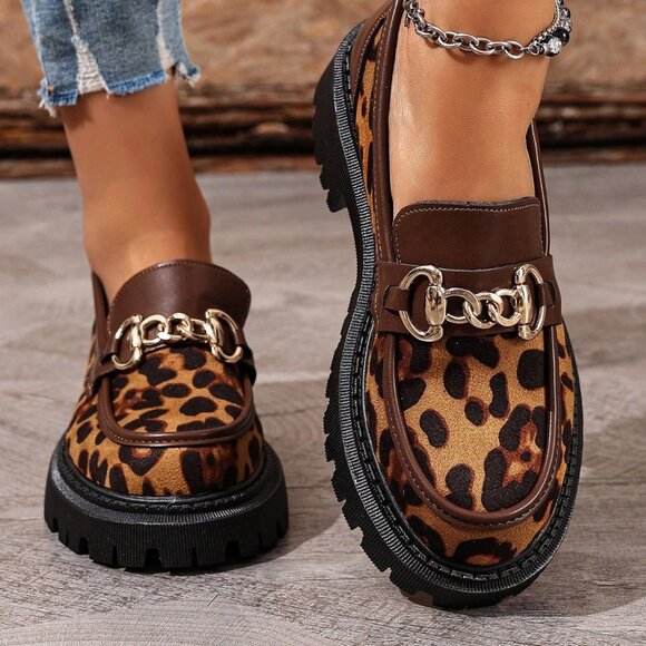 Leopard Casual Women's Round Toe Loafers - Picture 4 of 6